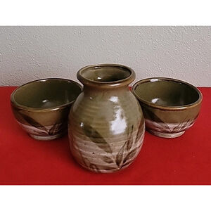 Japanese Tea Ceremony Matcha Set Of 2 Cups & Pitcher Pottery Akashi